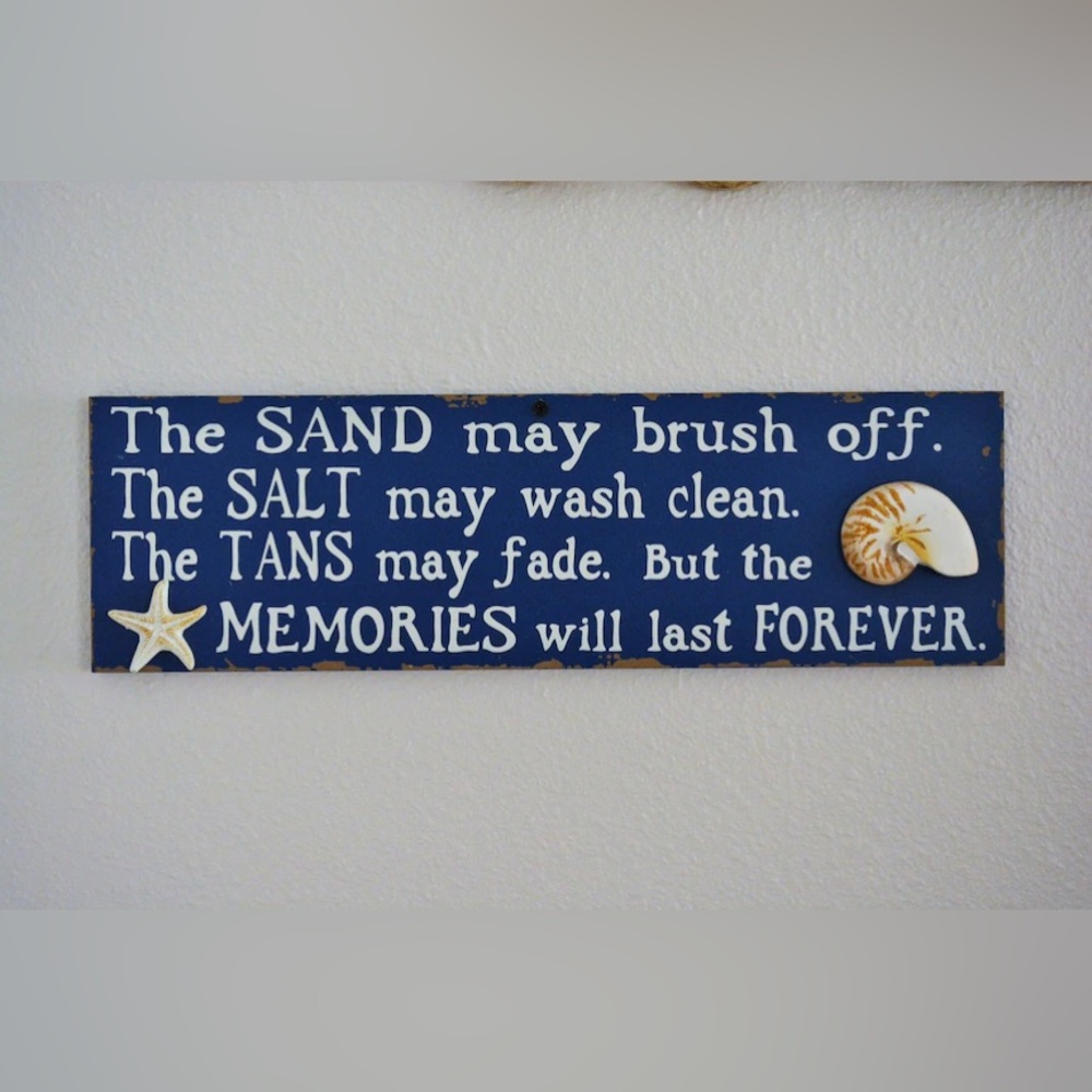 Navy Blue Wood Beach House Sign Memories Will Last Forever - Nautical Decor